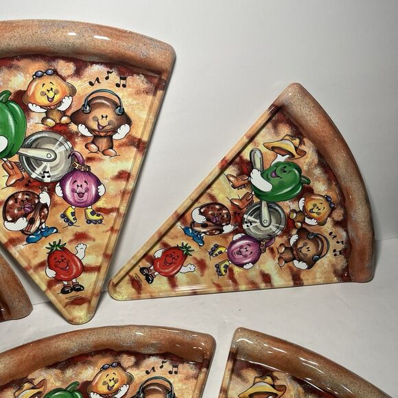 Deborah Mallow Pizza Slice Shaped Party Plates Plastic Set of 6 Vintage 90s - Picture 6 of 8